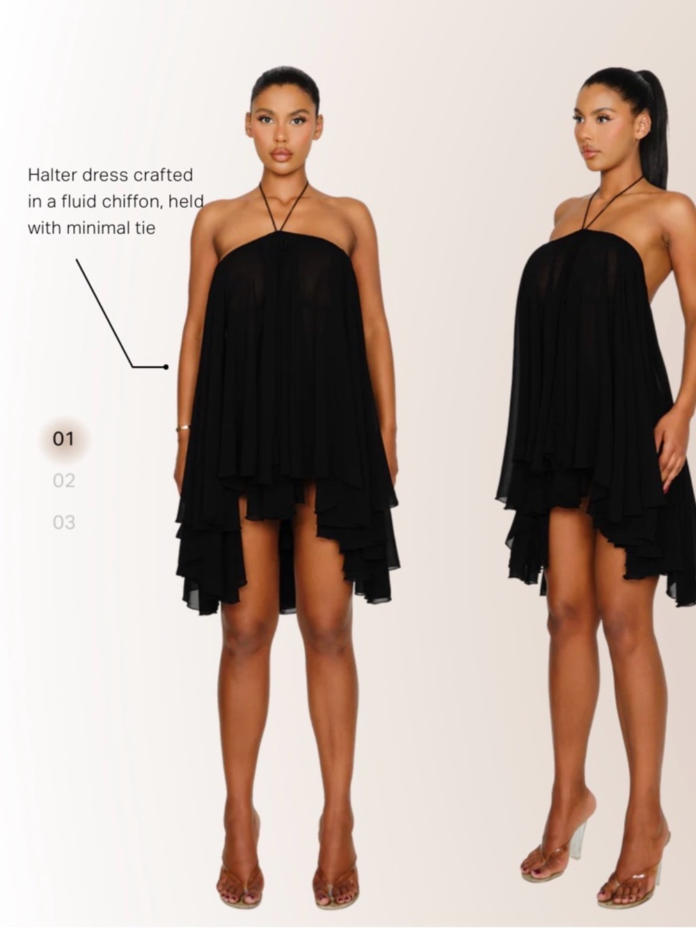 CouCoo Black Halter Layered Chiffon Mini Dress Small